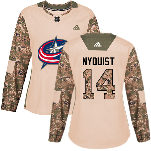 Adidas Blue Jackets #14 Gustav Nyquist Camo Authentic 2017 Veterans Day Women's Stitched NHL Jersey